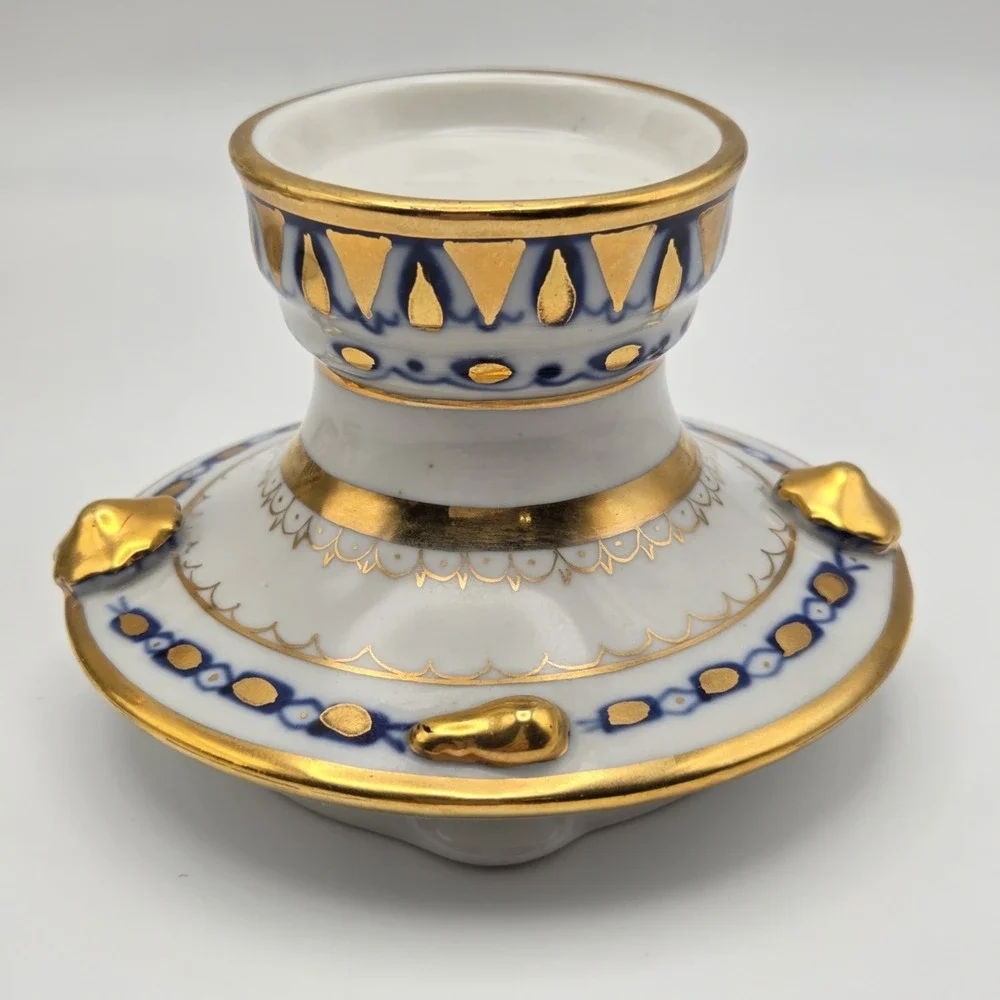 Vintage Russian Gzhel Decorative USSR Porcelain‎ Samovar Teapot Gift Gold Gilt